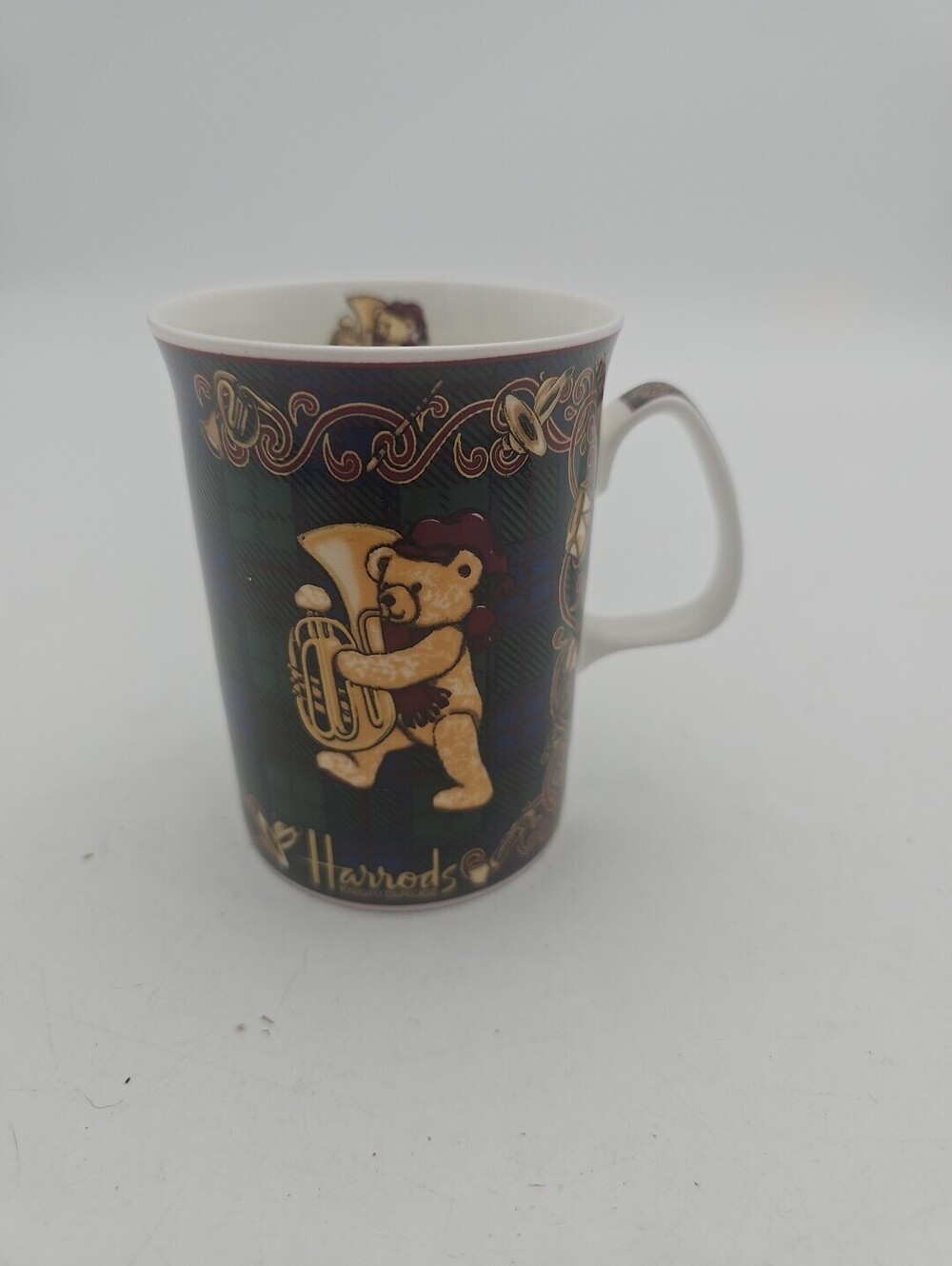 Vintage Harrods Knightsbridge Bone China Teddy Bear Coffee Mug Gold Scroll